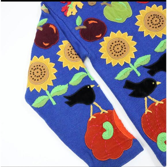 Design Options Philip Jane Gordon Cardigan Sweater Fall Flowers Birds Large - Picture 3 of 15